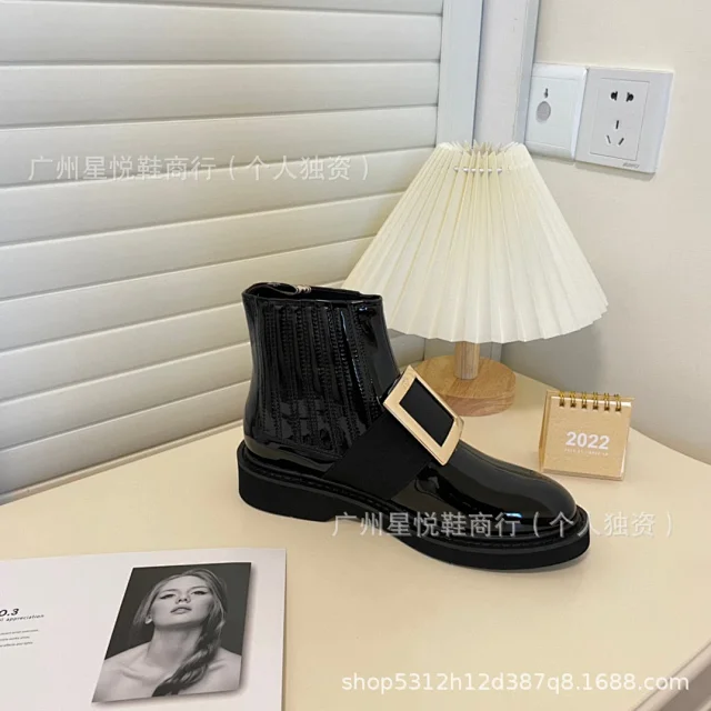 Unbranded Boots Patent Chelsea ankle with square buckle product detail image 4