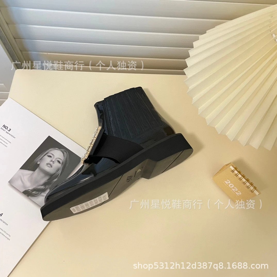 Rochas x Unknown Designer Crystal-Buckle Patent Leather Chelsea Boots Black - 15