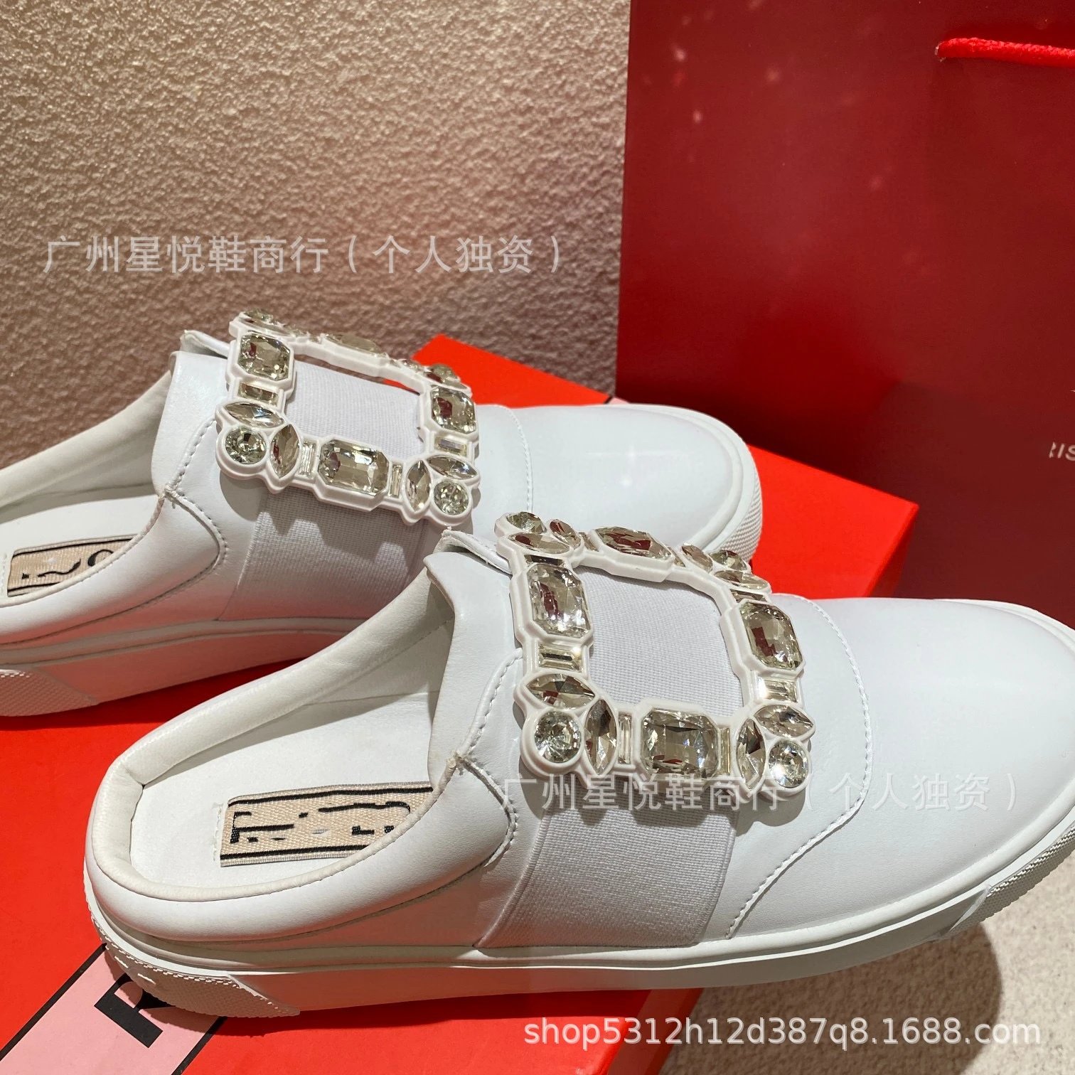 Gucci Ace Crystal-Embellished Red Strap White Sneakers - 19