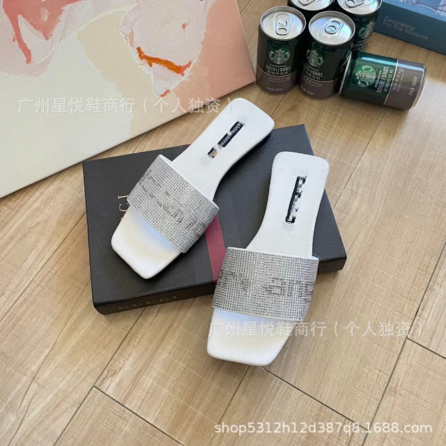 Alexander Wang Slippers Rhinestone Logo Square-Toe Slide product detail image 18