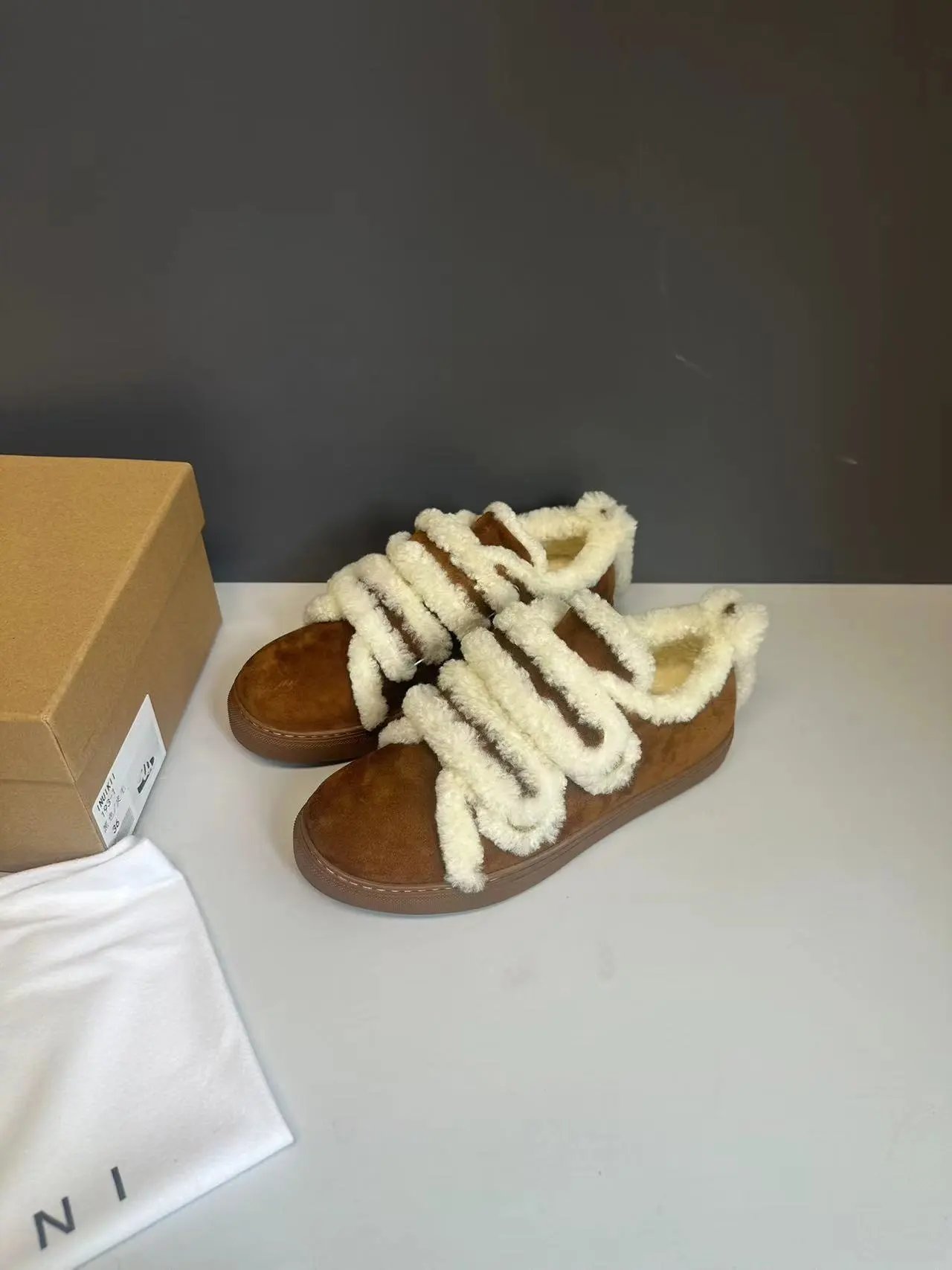 UGG Fluff Slide Sneaker Brown Shearling Slip-On Shoes - 4