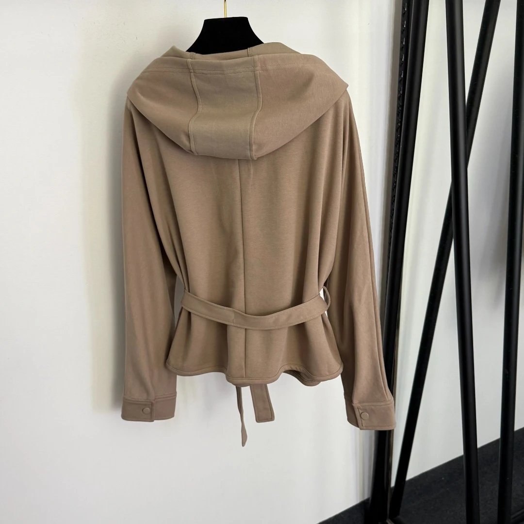Beige Hooded Wrap Jacket and Wide-Leg Sweatpants Set - 7