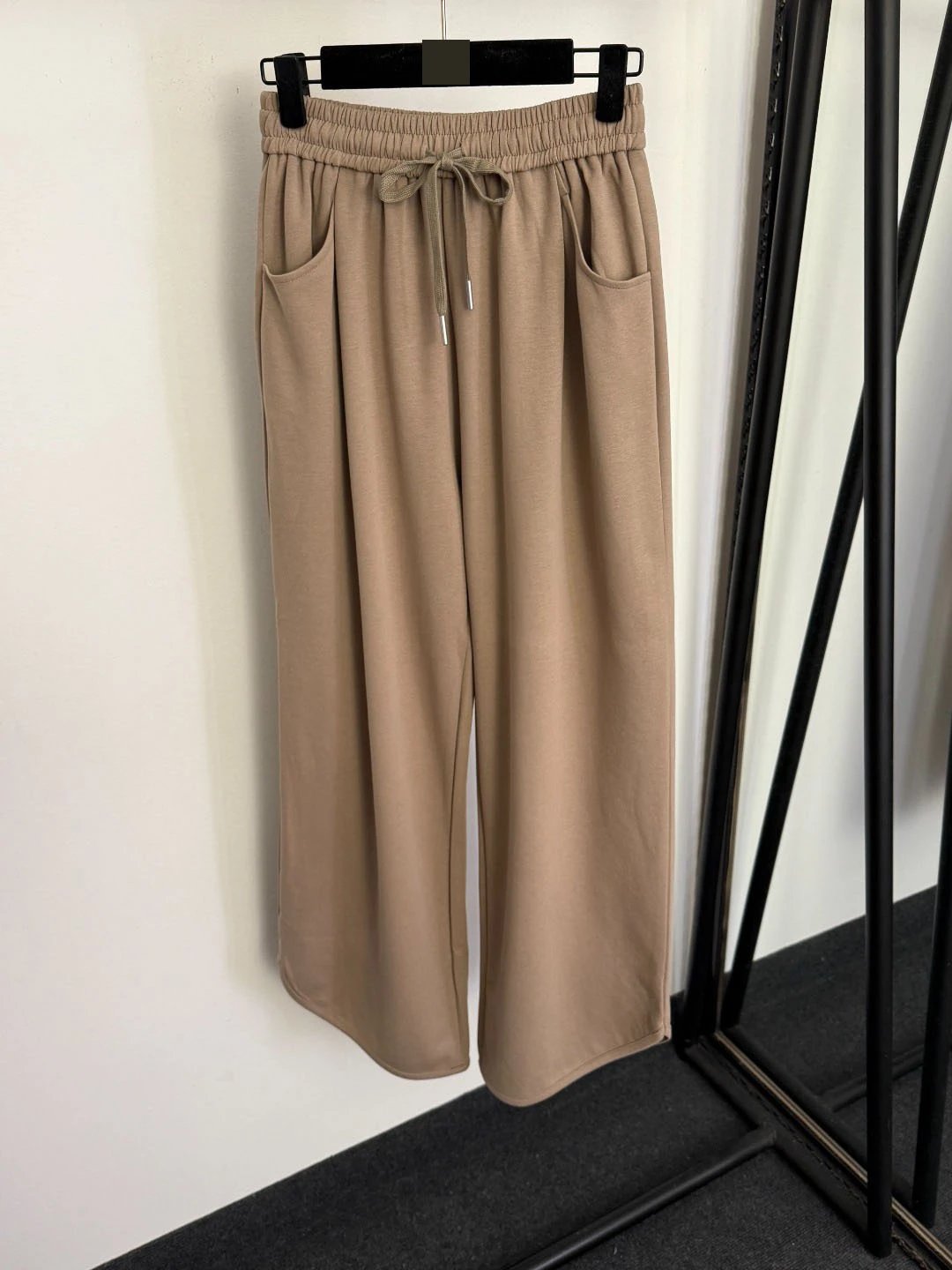 Beige Hooded Wrap Jacket and Wide-Leg Sweatpants Set - 8