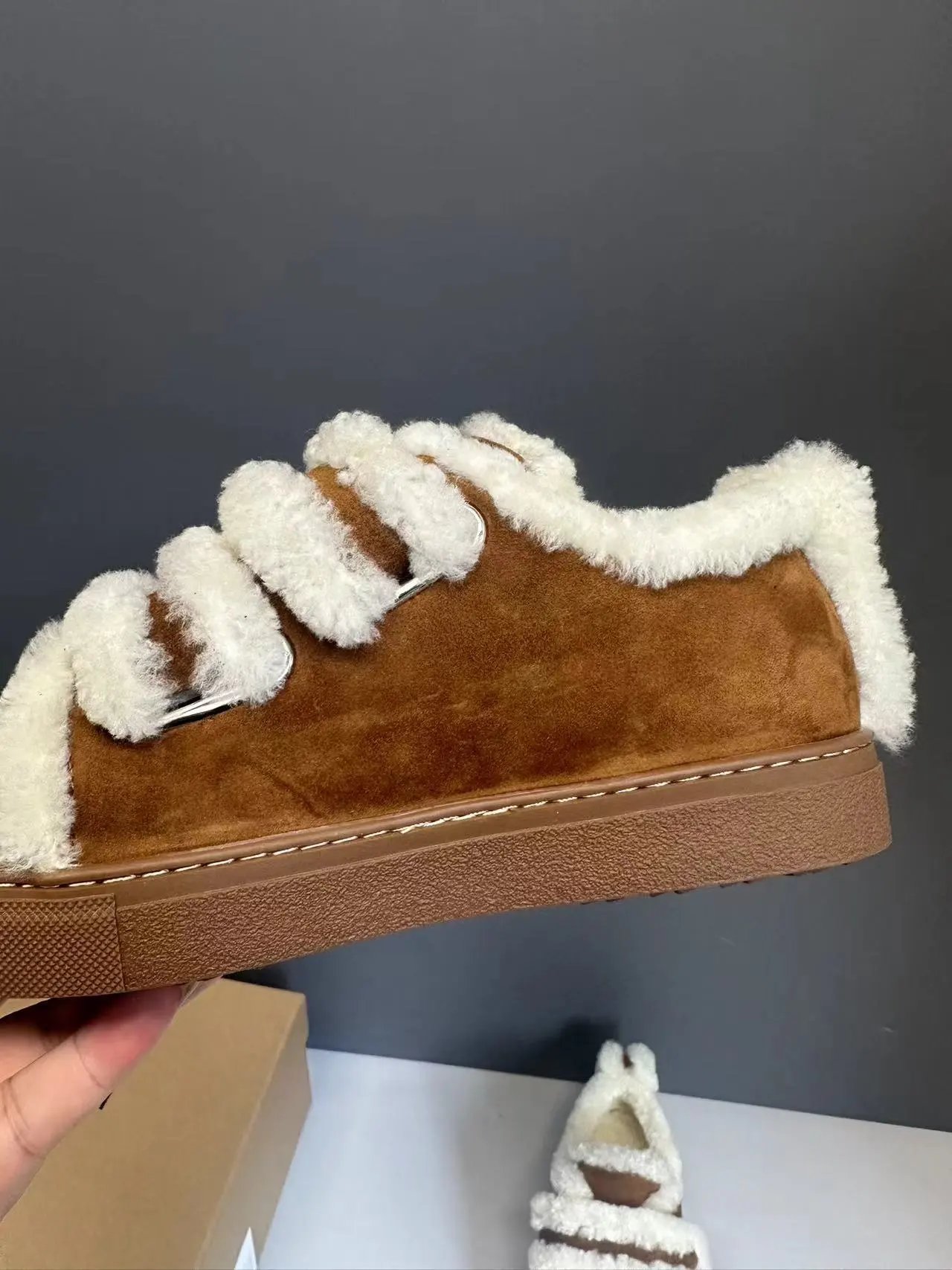 UGG Fluff Slide Sneaker Brown Shearling Slip-On Shoes - 7