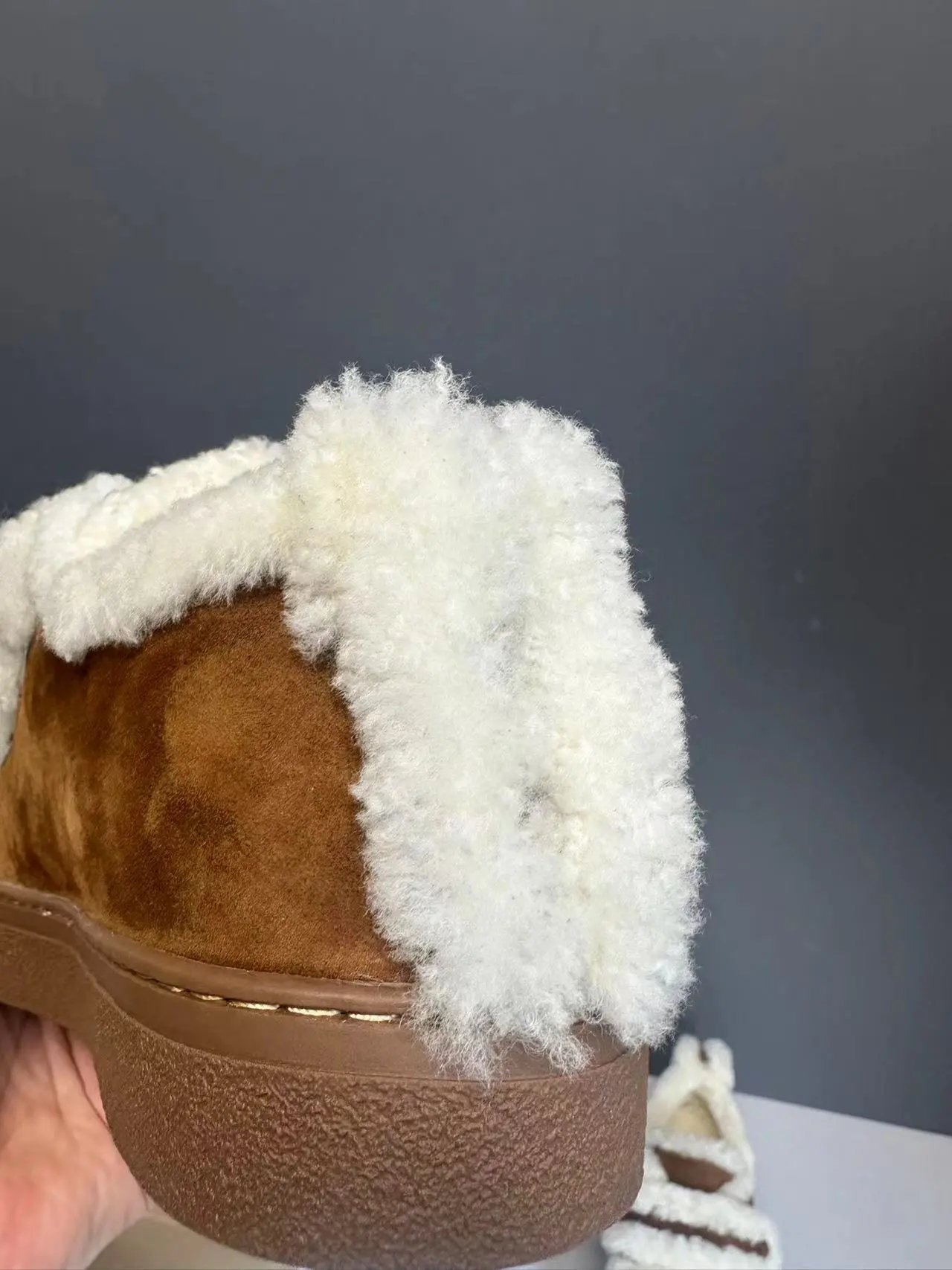 UGG Fluff Slide Sneaker Brown Shearling Slip-On Shoes - 8