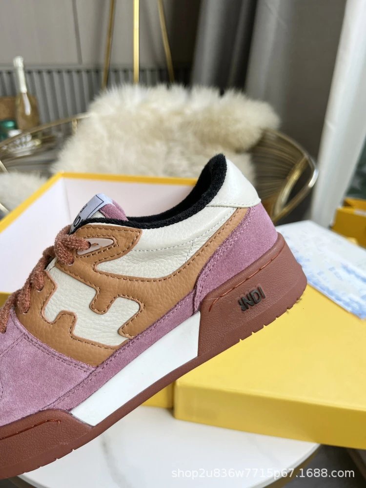 Fendi Fendace Low Top Sneakers Beige Pink Leather Sneakers - 16