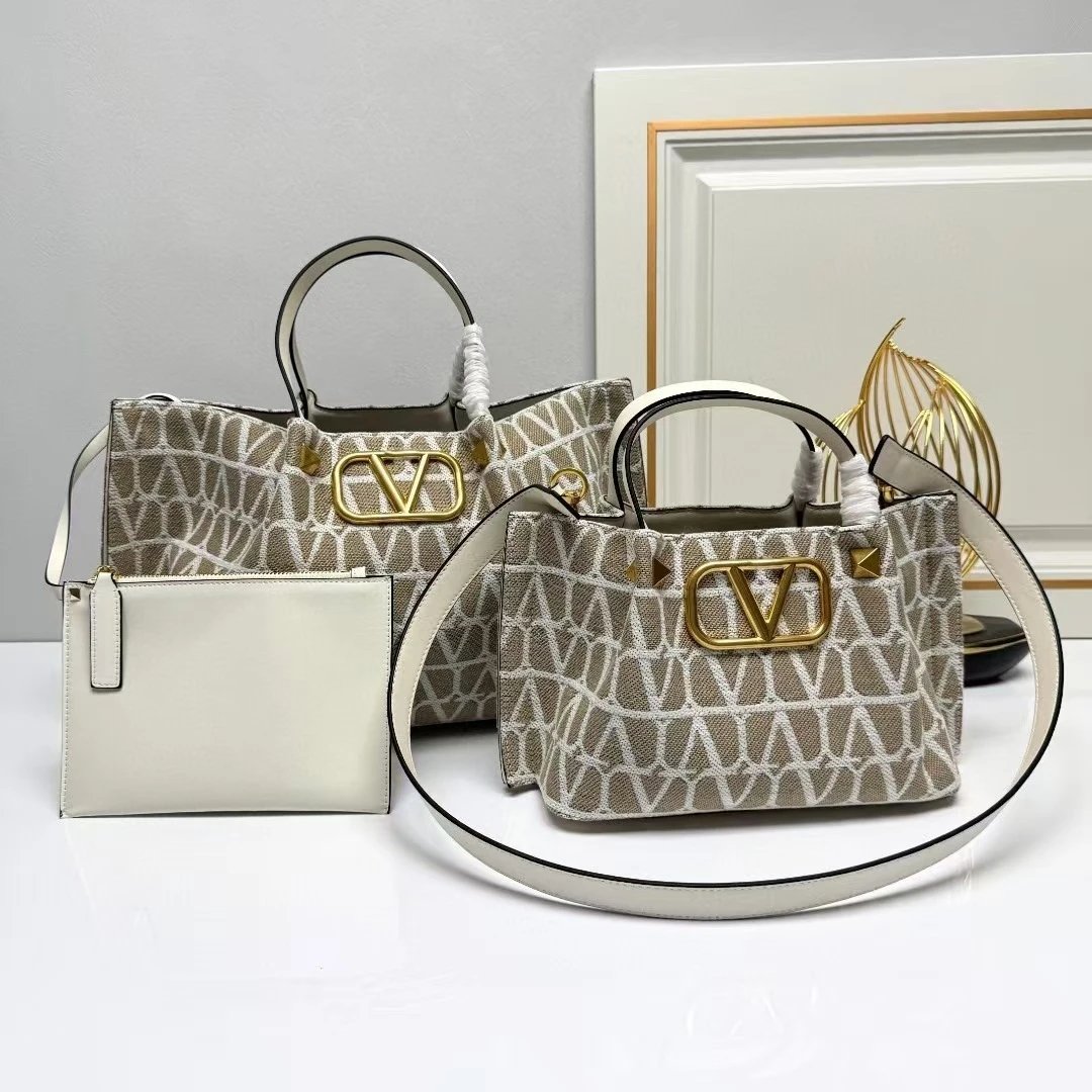 Valentino Garavani VLogo Tote Bag Green Geometric Print Handbag - 4
