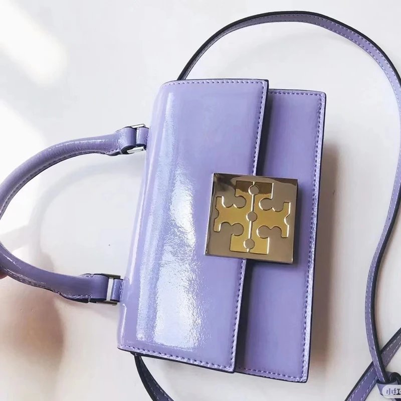 Unbranded Handbags Patent top-handle bag with detachable crossbody strap and gold-tone geometric clasp image 2