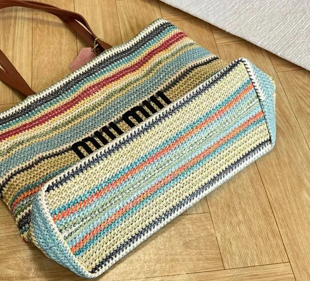 Miu Handbags Woven Striped Tote Bag product detail image 11