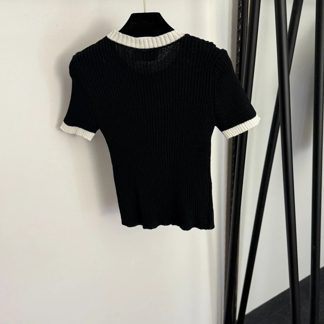 Gucci Ribbed Knit Short-Sleeve Top Pink with Cream Trim - 9