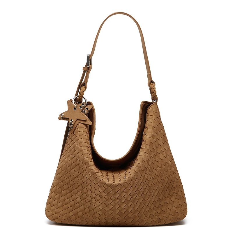 Unbranded Shoulder Bags Woven Hobo Bag with Braided Strap and Star Charm — Caramel(38*13*29 cm)