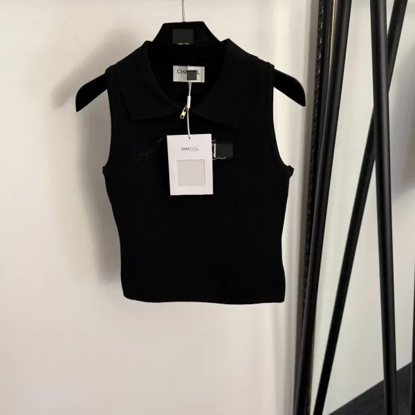 Chanel Collar Knit Vest Black - 4