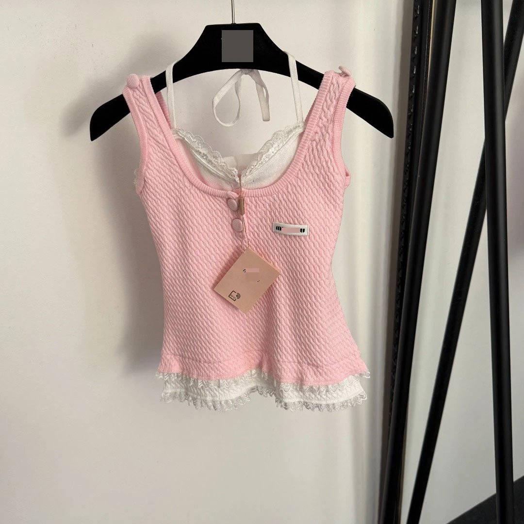 MMY Textured Lace Trim Knit Vest-Top White - 6