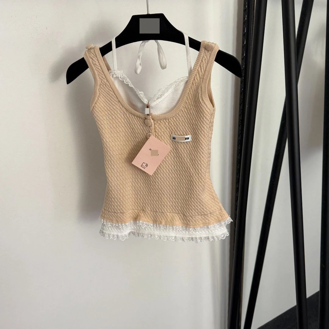 MMY Textured Lace Trim Knit Vest-Top White - 8