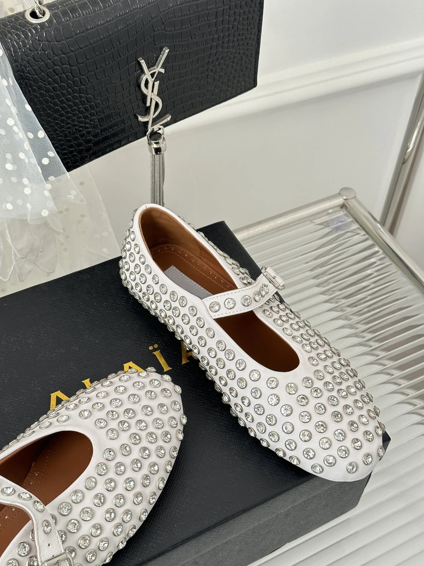 Maison Margiela Tabi Mary Jane Studded Black Leather Shoes - 16
