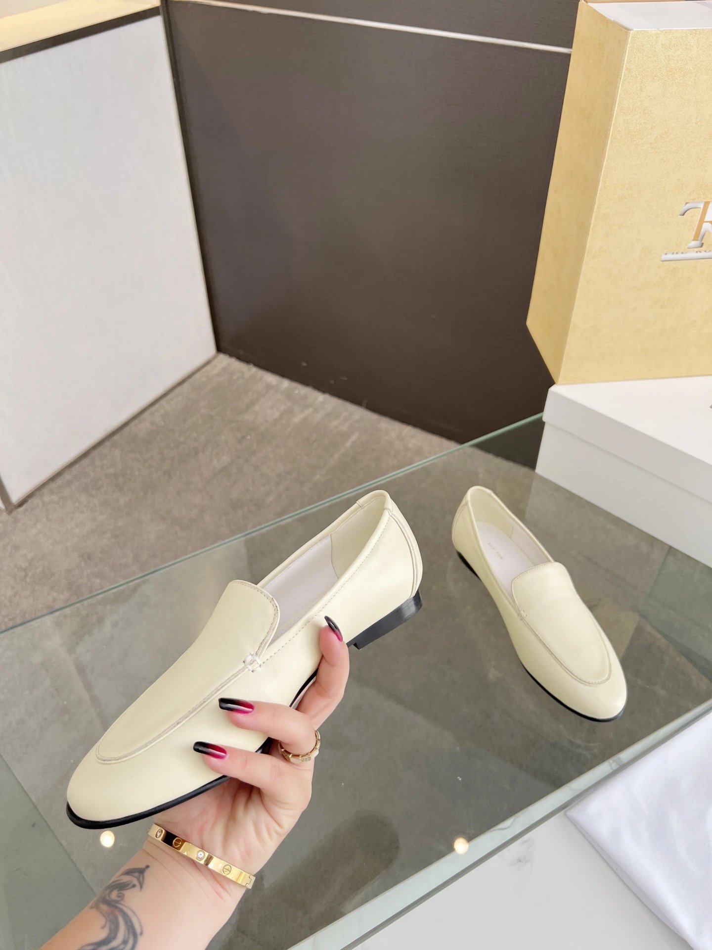 The Row Loafer Cream Leather Loafers - 14