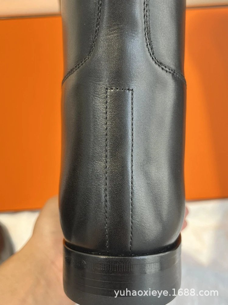 Hermès Chelsea Boots Black Leather Knee-Boots - 9