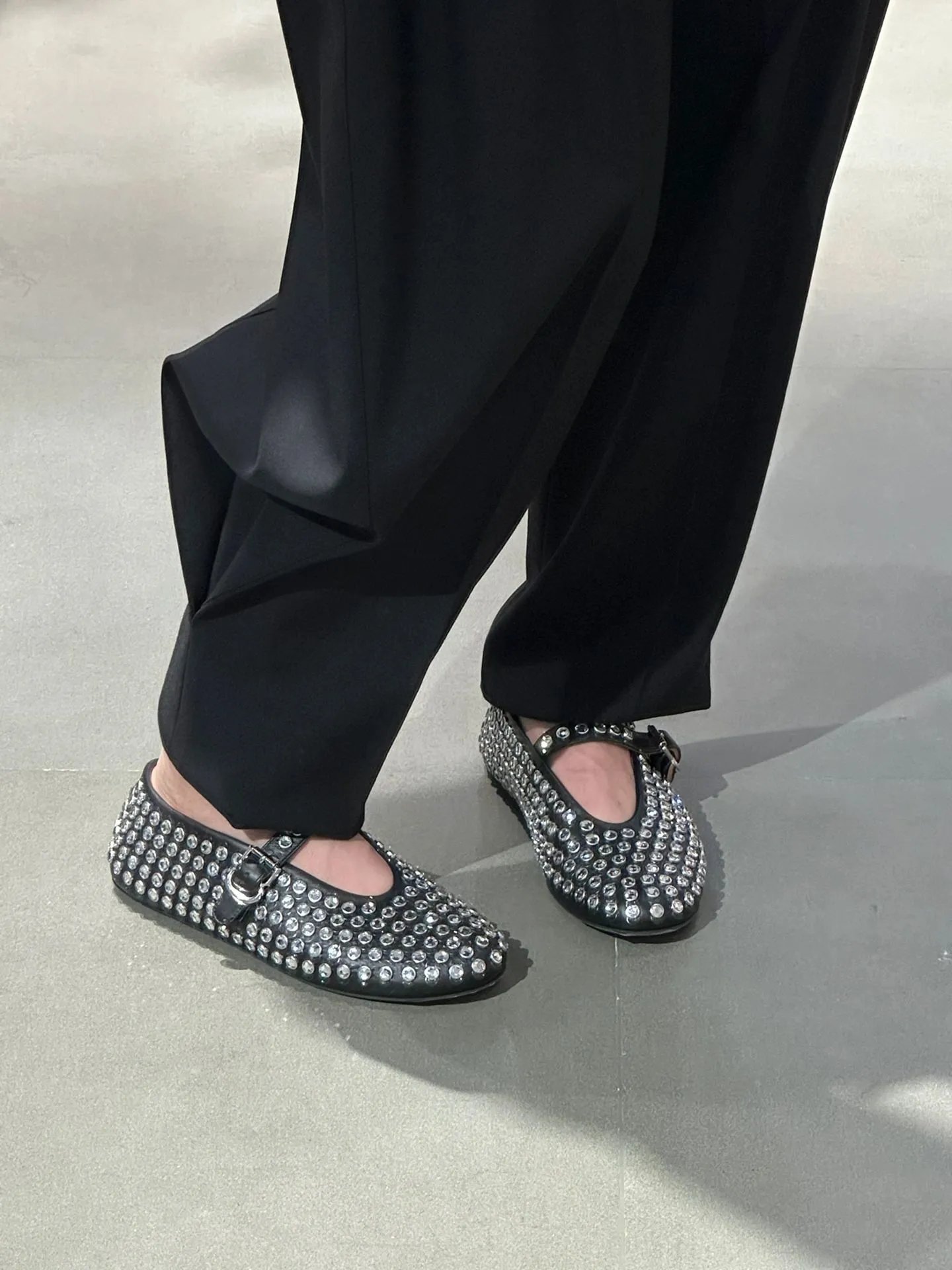 Maison Margiela Tabi Mary Jane Studded Black Leather Shoes - 6