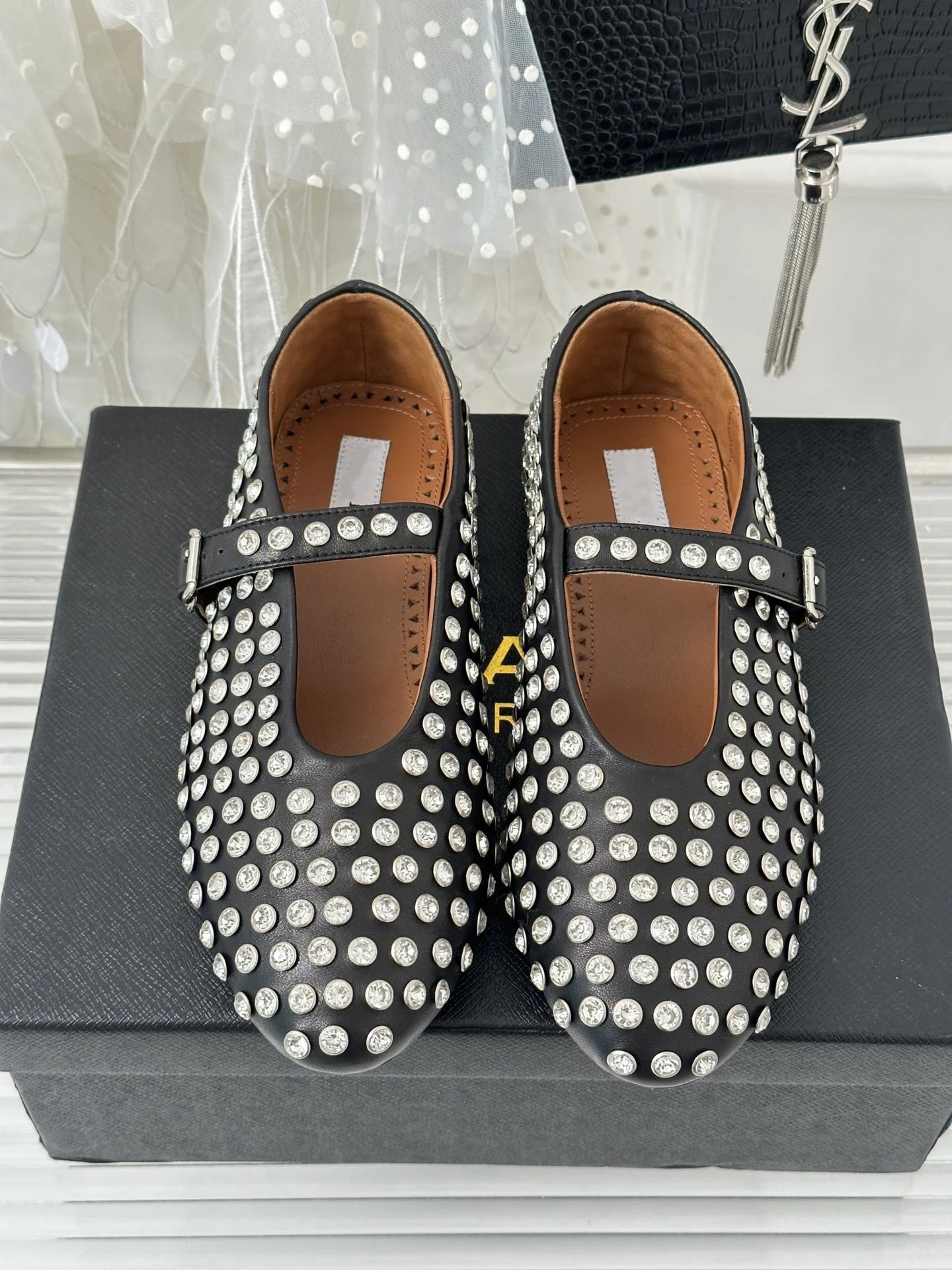Maison Margiela Tabi Mary Jane Studded Black Leather Shoes - 22