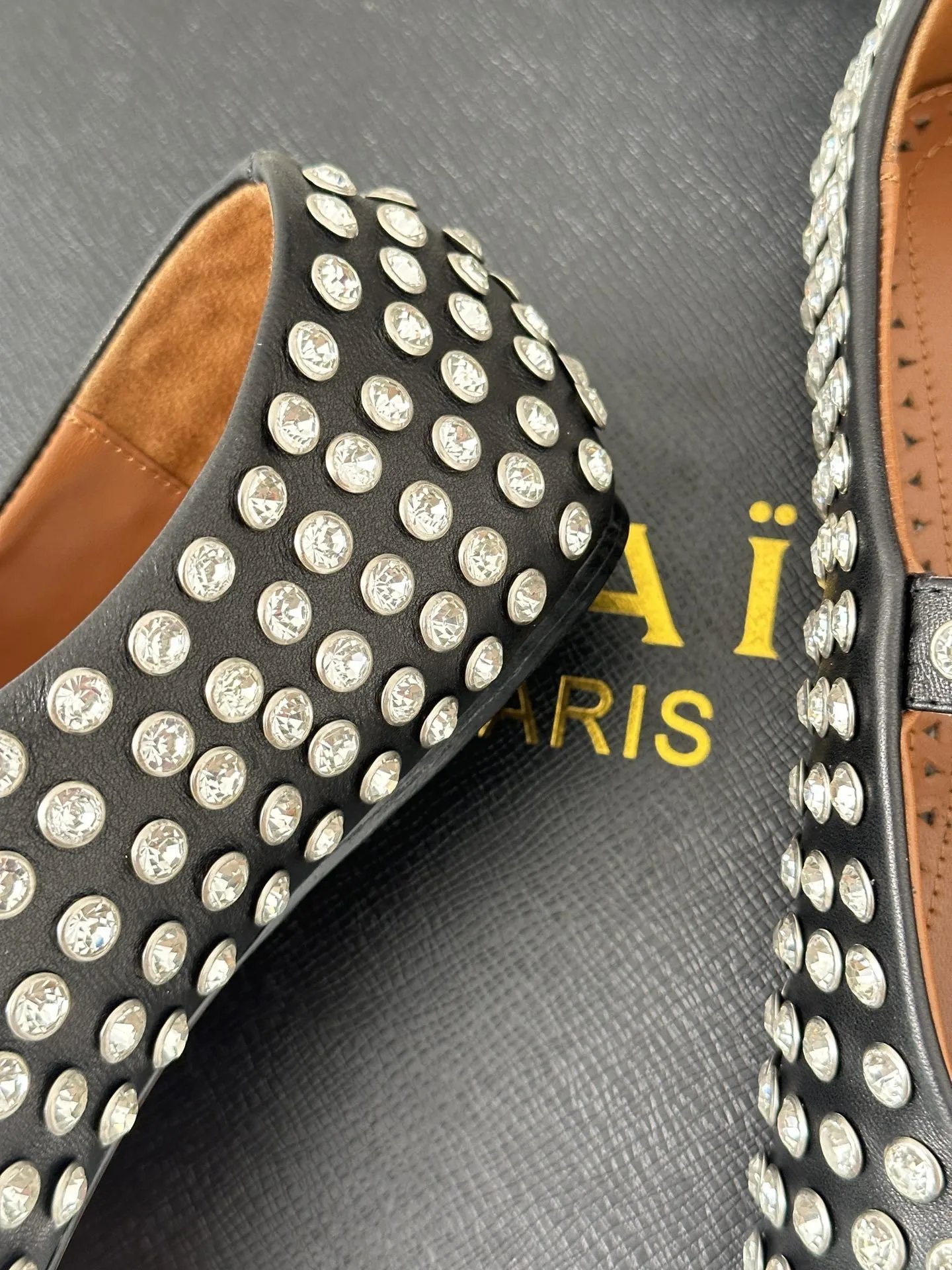 Maison Margiela Tabi Mary Jane Studded Black Leather Shoes - 24