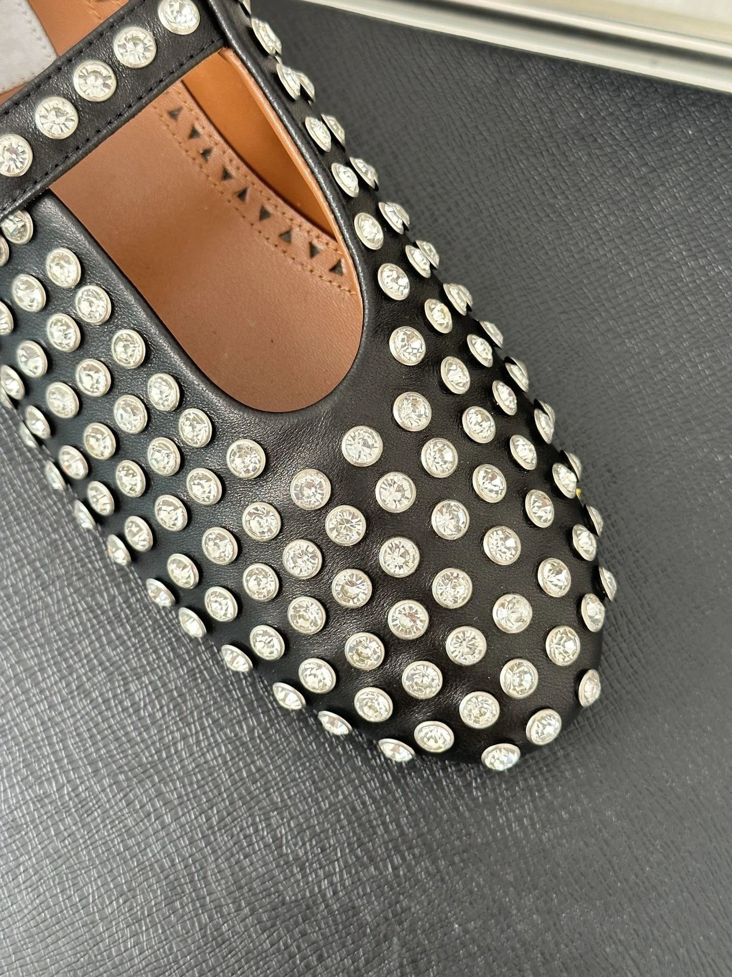 Maison Margiela Tabi Mary Jane Studded Black Leather Shoes - 25