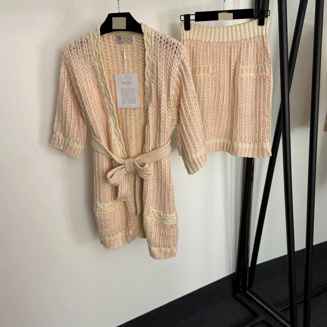 CH Cardigan Robe in Beige Knit with Belted Waist - 4