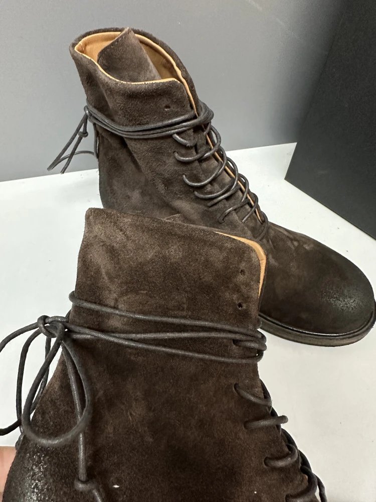 Maison Margiela Tabi Lace-Up Suede Boots Brown - 17