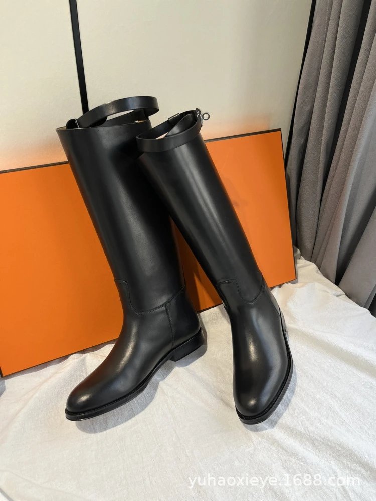 Hermès Chelsea Boots Black Leather Knee-Boots - 5
