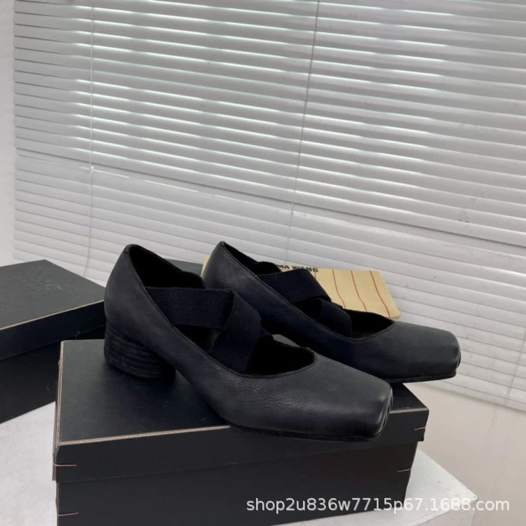 UMA WANG Square-Toe Mary Jane Heels Beige Leather Shoes - 10