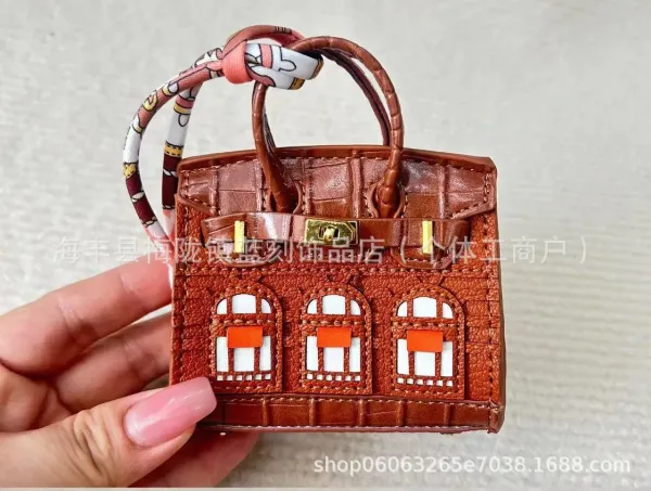 Hermès Birkin Mini Architectural Motif Brown Croc-Embossed Handbag - 1