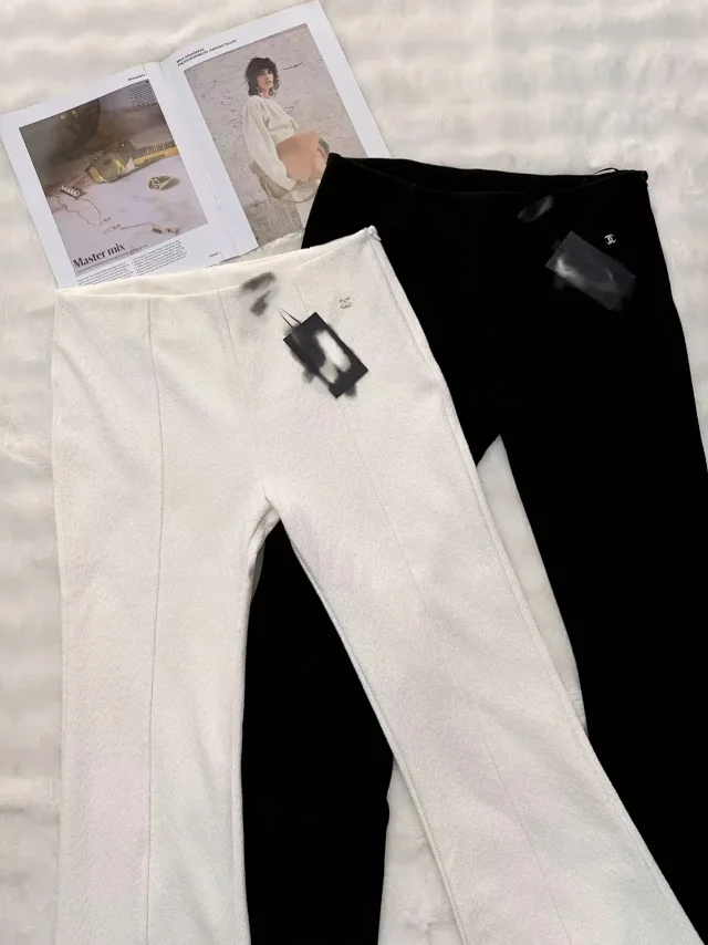 Chanel Trousers High-rise flared with front pintuck seams and Double C logo detail product detail image 4