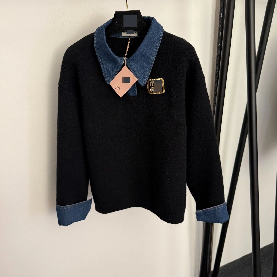 Fendi FF Logo Denim-Collar Knit Sweater and Skirt Set Black - 6