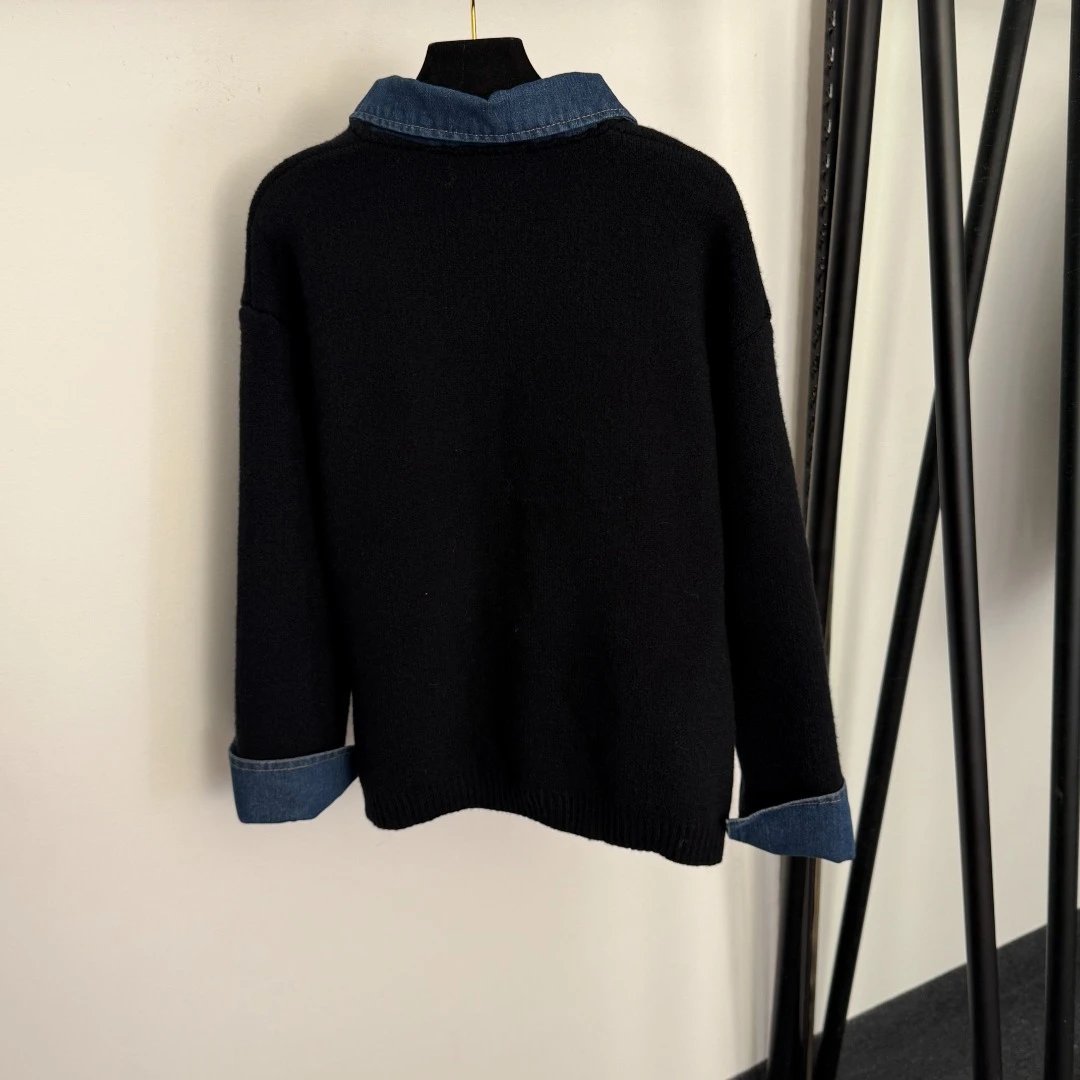 Fendi FF Logo Denim-Collar Knit Sweater and Skirt Set Black - 7