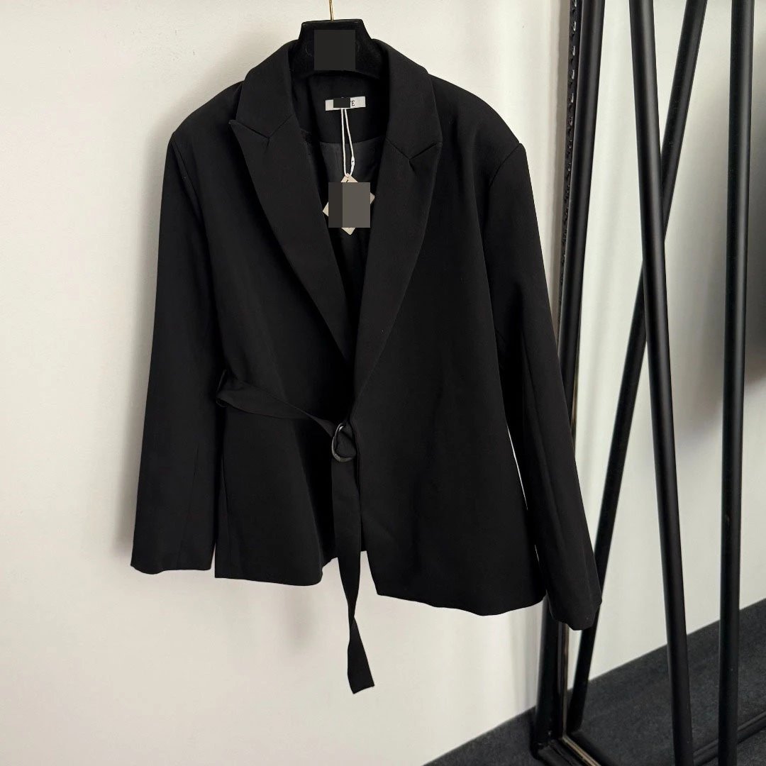 Black Wrap Detail Blazer Outerwear - 7
