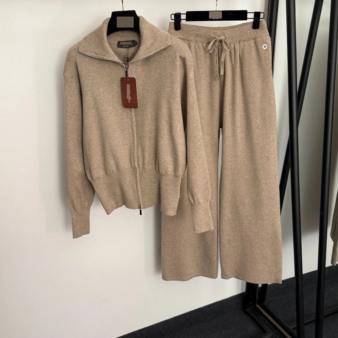 Design Knit Zip-Up Cardigan and Wide-Leg Sweatpants Set Black - 4