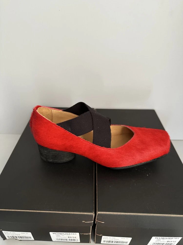 Uma Wang Square-Toe Mary Jane Block Heels Black Shoes - 18