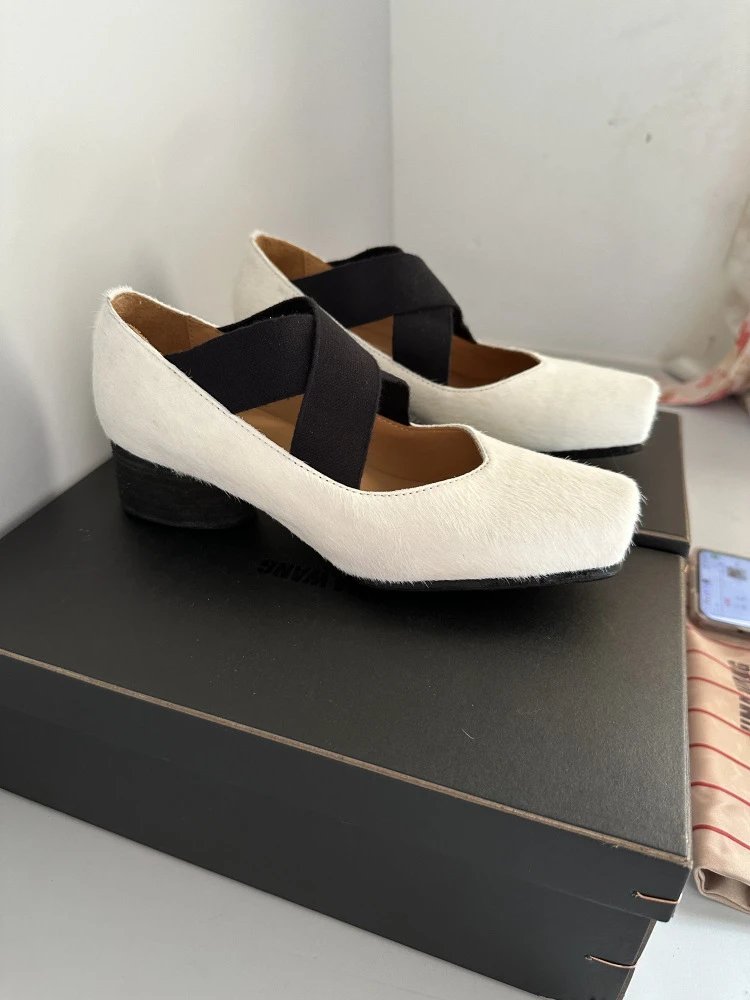 Uma Wang Square-Toe Mary Jane Block Heels Black Shoes - 26