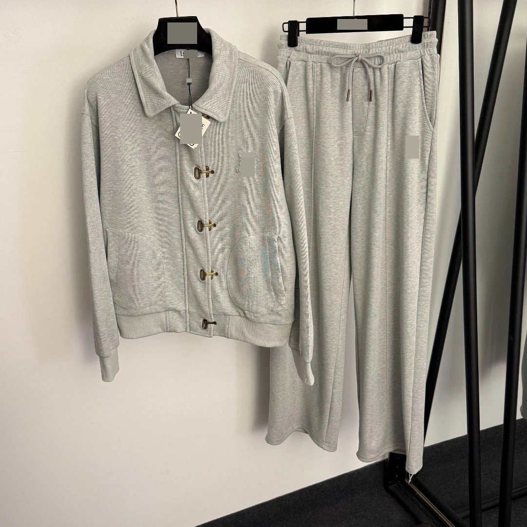 Design Corduroy Toggle Jacket and Wide-Leg Sweatpants Set Brown - 4