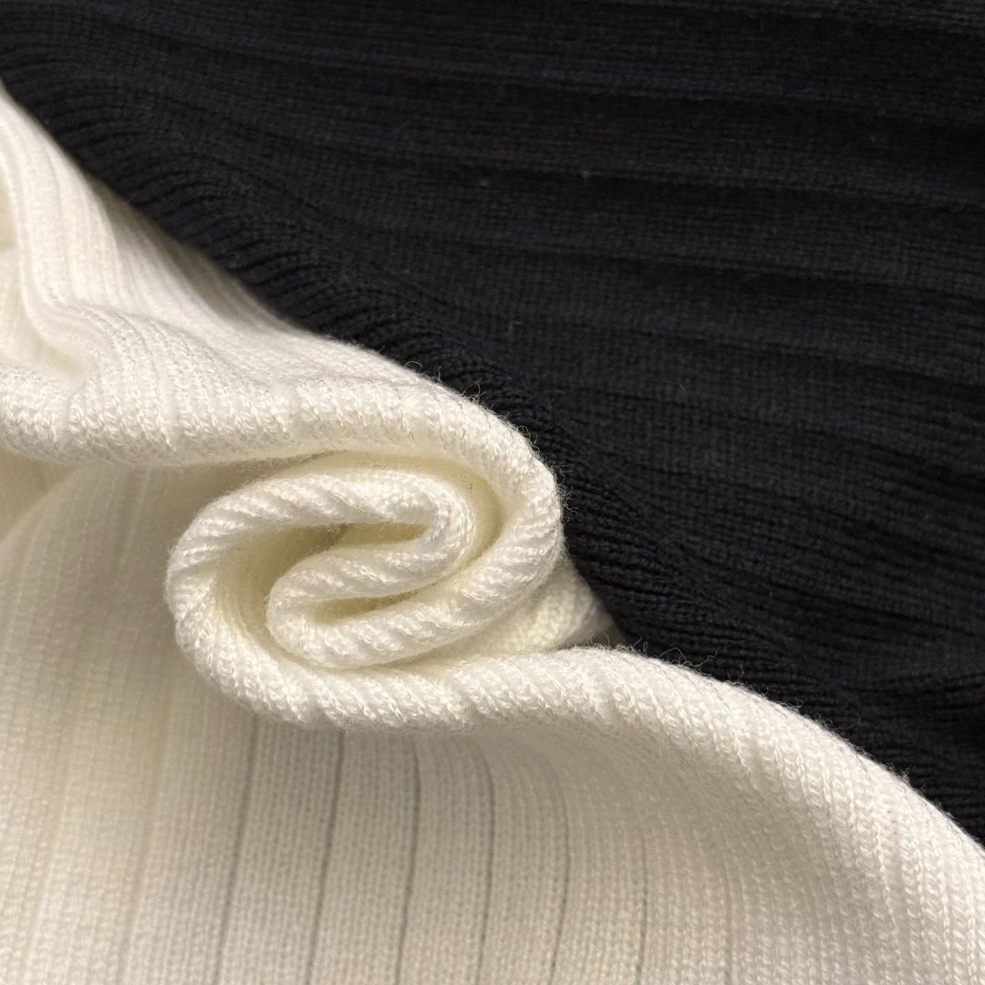 GRA Collar-Trim Knit Cardigan and Wide-Leg Pants Set Black/White - 8