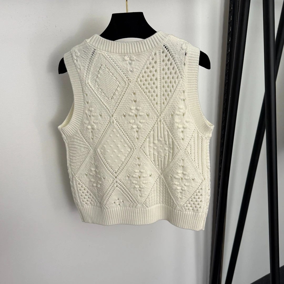 Dior Knit Diamond-Texture Cropped Vest and Cardigan Set Ivory - 8