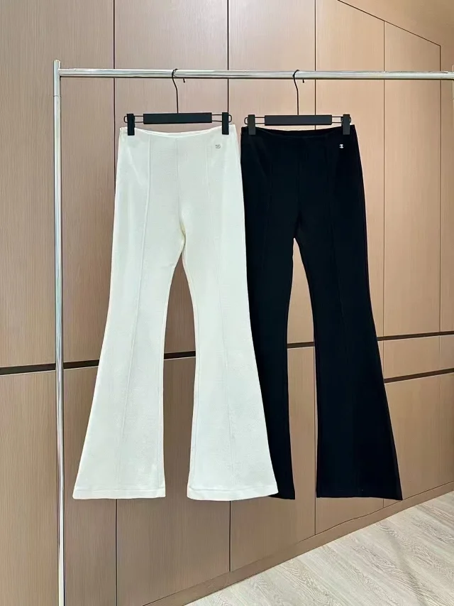 Chanel Trousers High-rise flared with front pintuck seams and Double C logo detail product detail image 2