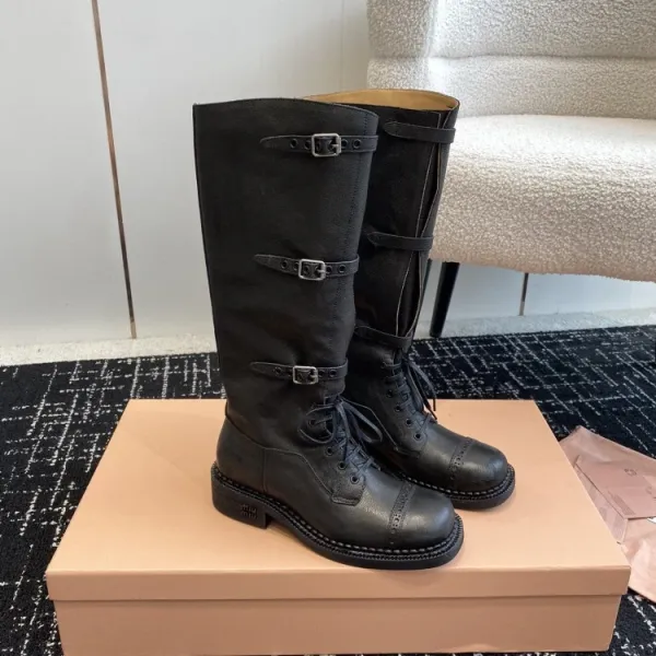Miu Miu Buckled Combat Boots Black - 1