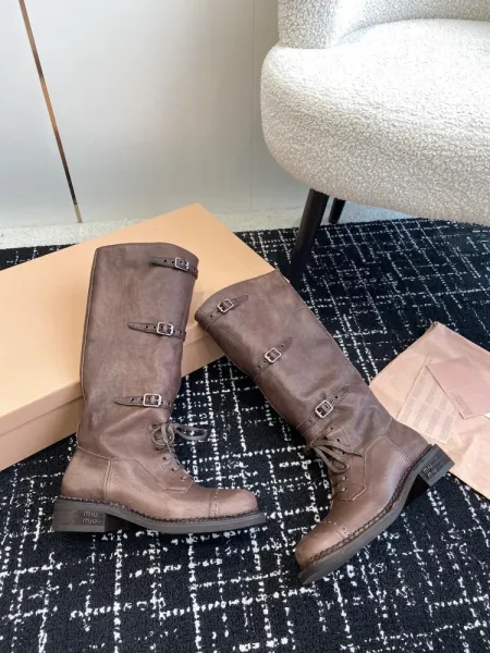 Miu Miu Buckled Combat Boots Black - 9