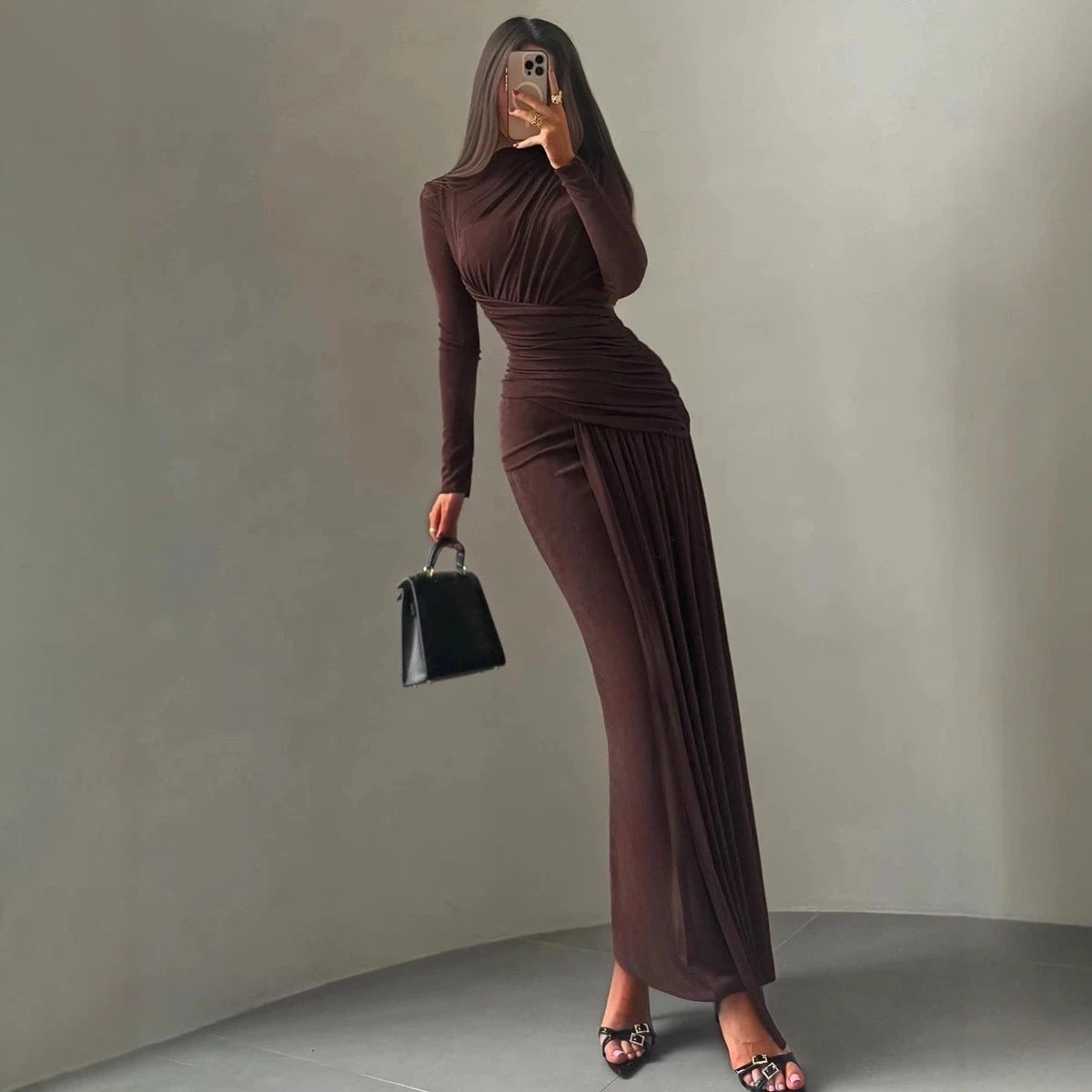 Unbranded Dresses Long-Sleeve Ruched Maxi Dress image 4