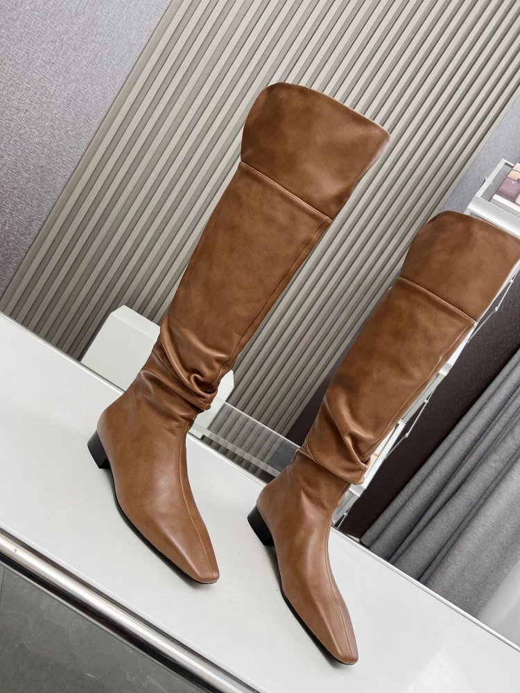 Loewe Square-Toe Knee-High Boots Tan Leather Boots - 15