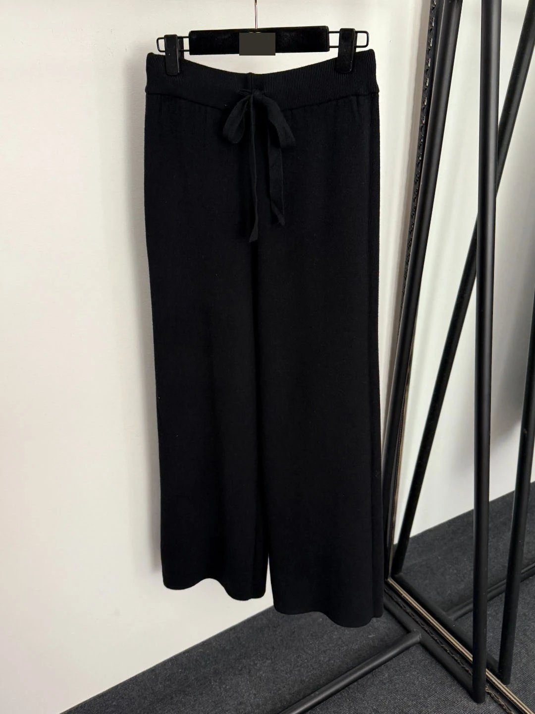 Black Knit Collared Sweater and Wide-Leg Pants Set - 7
