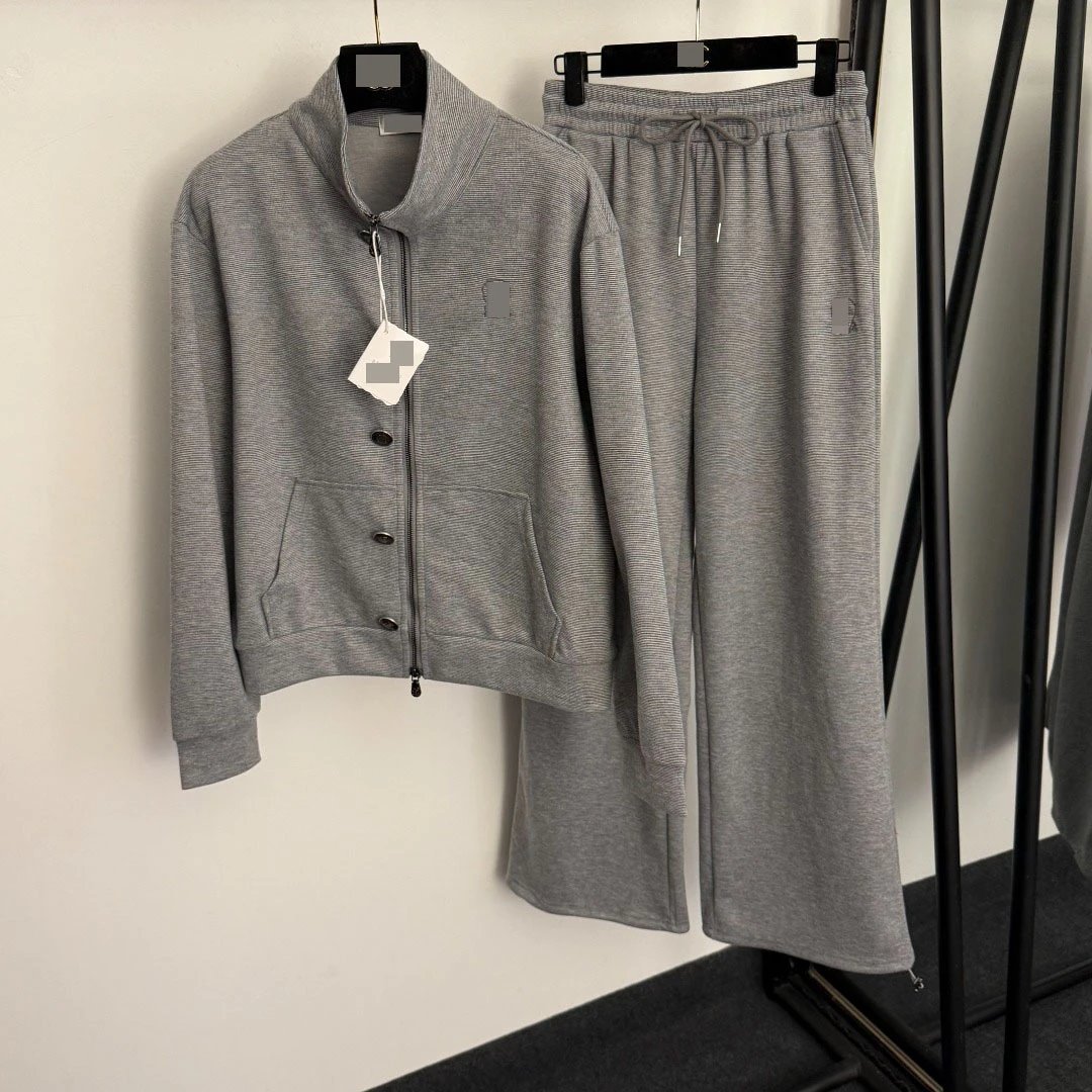 Design Ribbed Knit Set Gray Tracksuit - 4