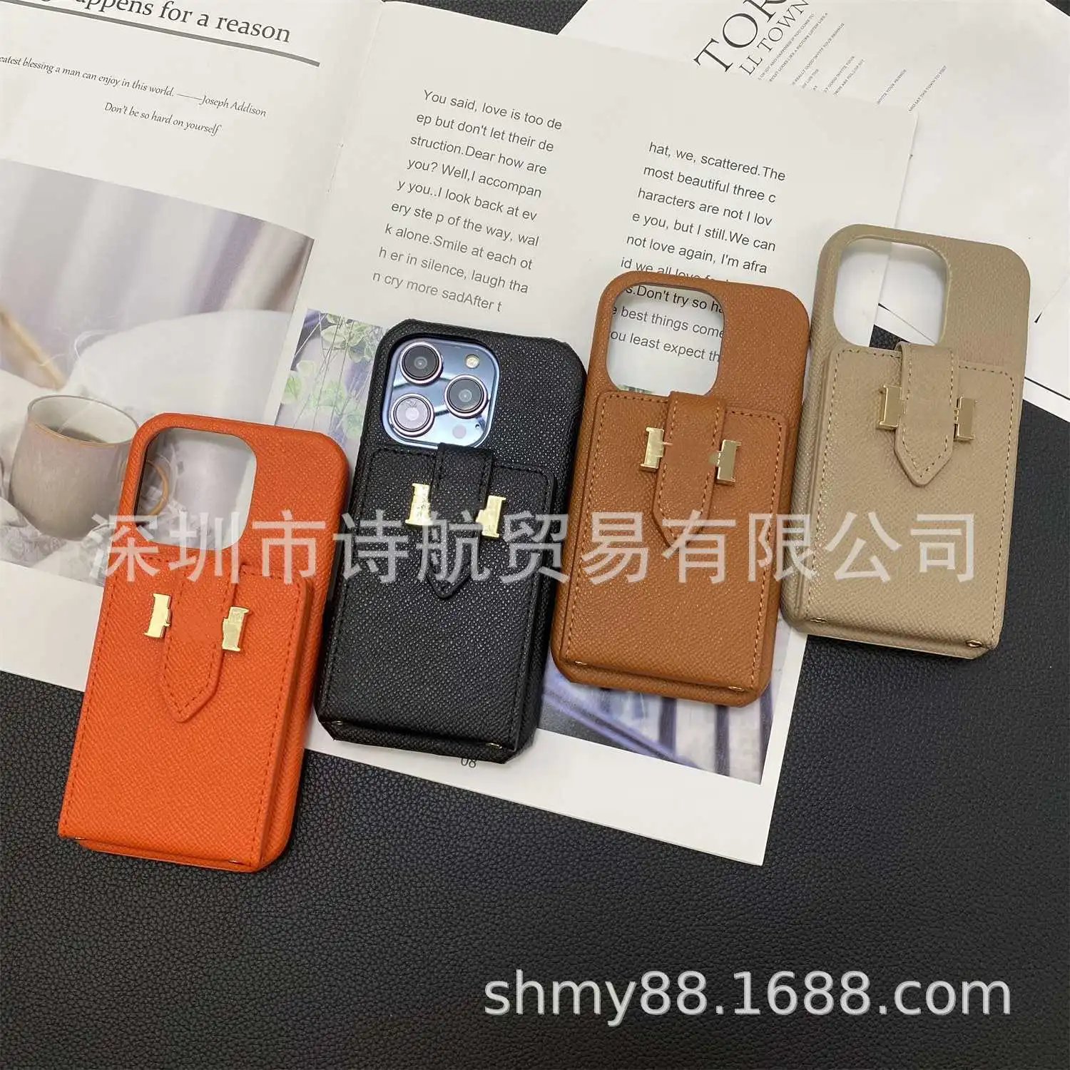 Unbranded Phone Cases Textured faux-leather case with rear card pocket and gold-tone clasp image 1