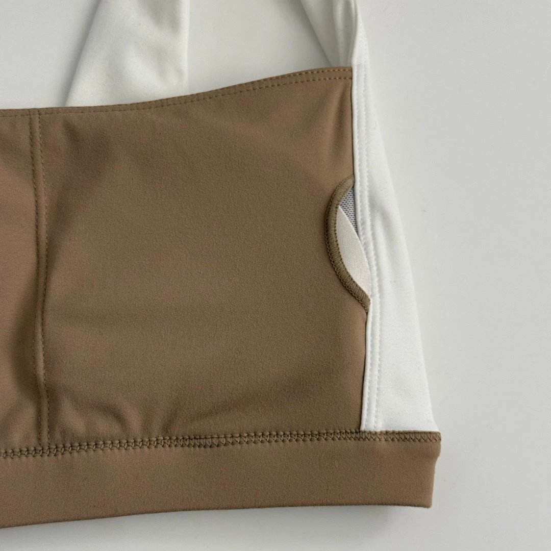 Activewear Set Beige and White Color-Block Sports Bra and Bike Shorts - 13