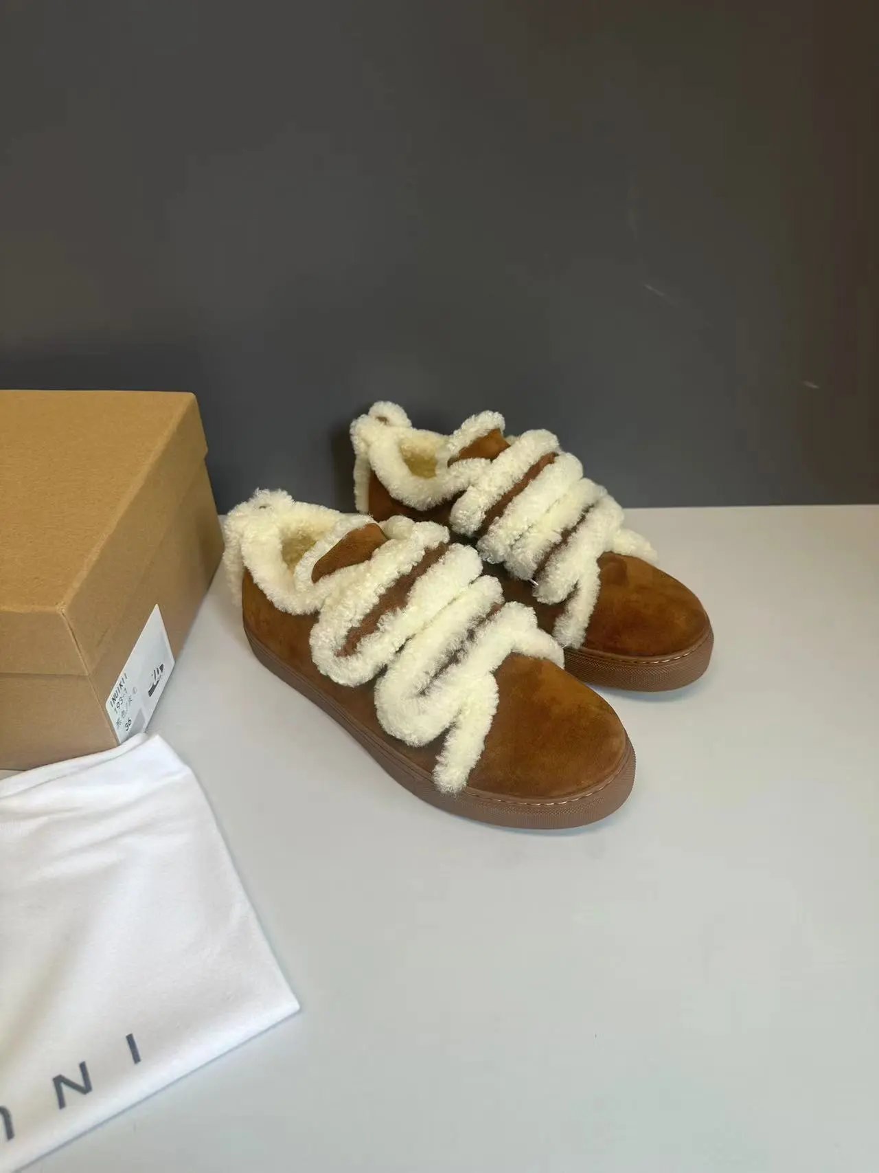 UGG Fluff Slide Sneaker Brown Shearling Slip-On Shoes - 2